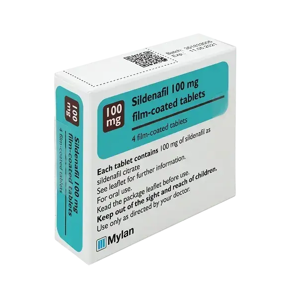 אריזת Sildenafil Mylan 100 mg סילדנפיל 100 מ״ג